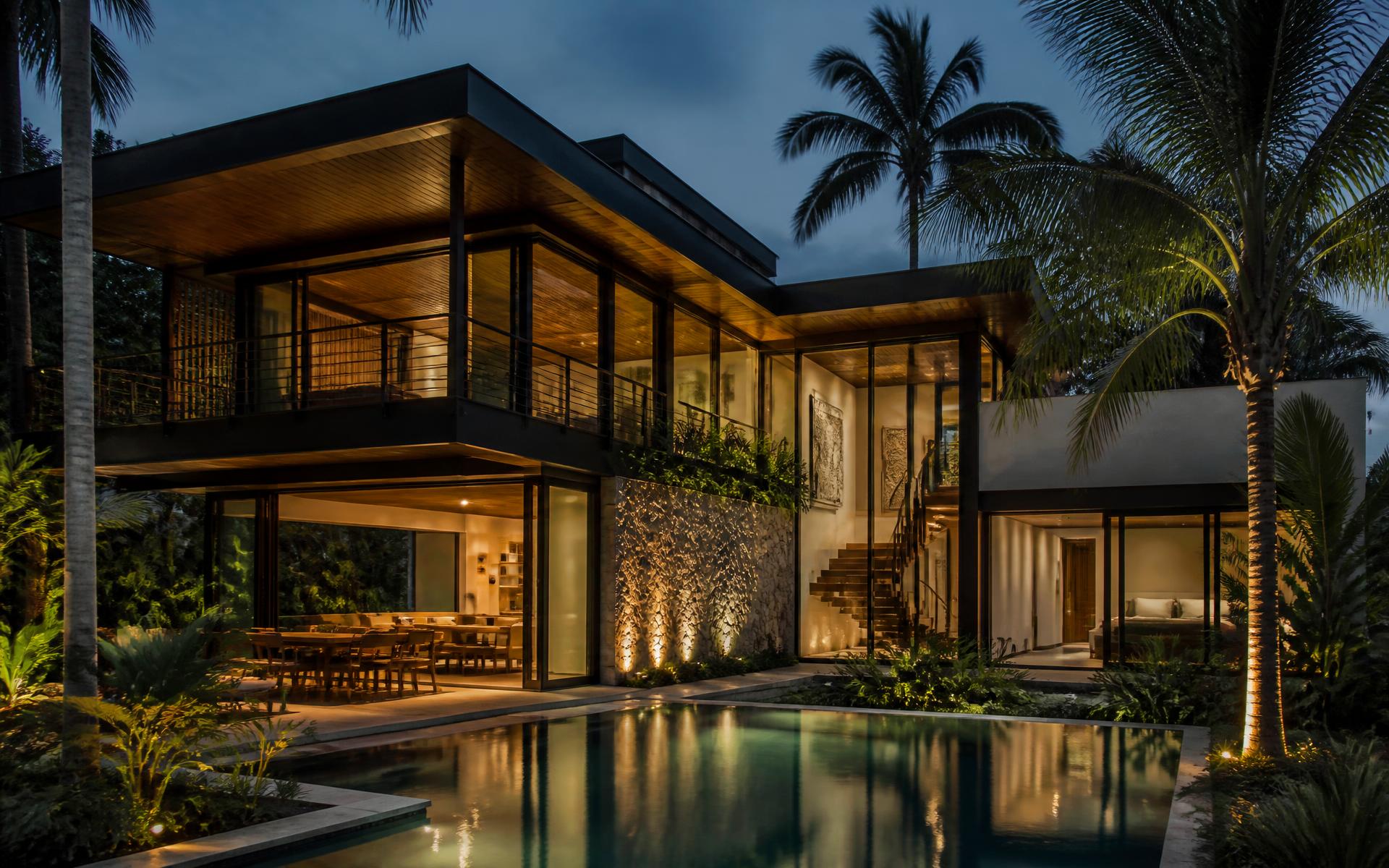 Casa moderna ao entardecer